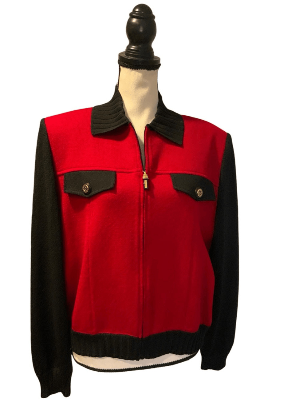 St. John Knit Jacket Red Black